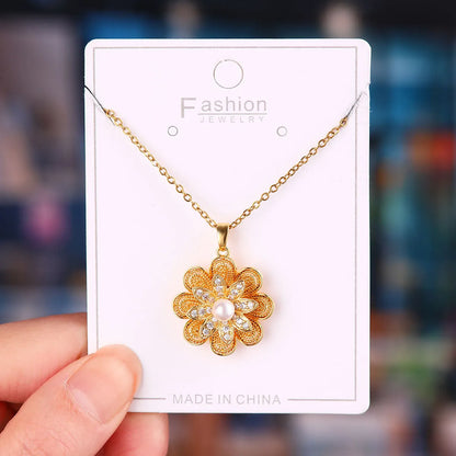 Titanium Steel Copper Simple Style Plating Flower Pendant Necklace