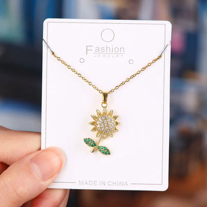 Titanium Steel Copper Simple Style Plating Flower Pendant Necklace