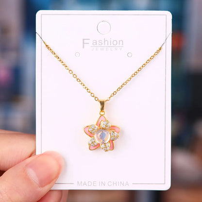 Titanium Steel Copper Simple Style Plating Flower Pendant Necklace