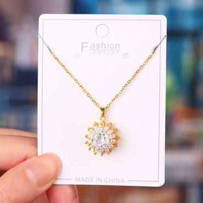 Titanium Steel Copper Simple Style Plating Flower Pendant Necklace