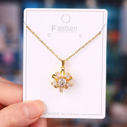 Titanium Steel Copper Simple Style Plating Flower Pendant Necklace