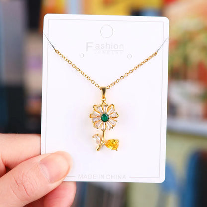 Titanium Steel Copper Simple Style Plating Flower Pendant Necklace