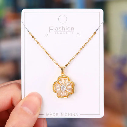 Titanium Steel Copper Simple Style Plating Flower Pendant Necklace