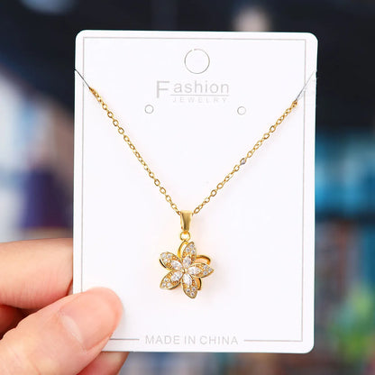 Titanium Steel Copper Simple Style Plating Flower Pendant Necklace