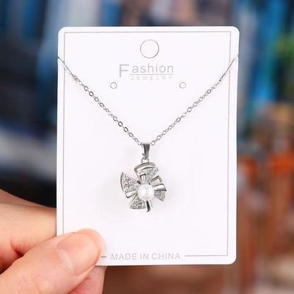 Titanium Steel Copper Simple Style Plating Flower Pendant Necklace