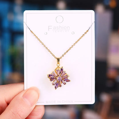 Titanium Steel Copper Simple Style Plating Flower Pendant Necklace