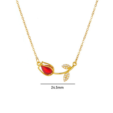 Titanium Steel Copper Simple Style Shiny Plating Inlay Flower Zircon Necklace