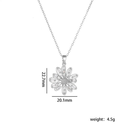 Titanium Steel Copper Sweet Shiny Plating Inlay Flower Zircon Pendant Necklace