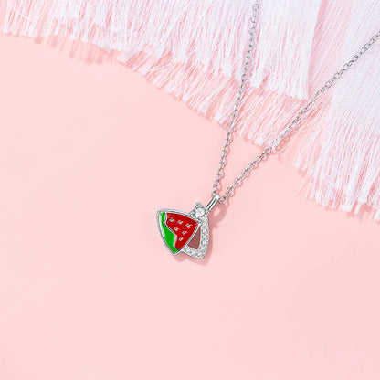 Titanium Steel Copper Sweet Watermelon Inlaid Zircon Pendant Necklace