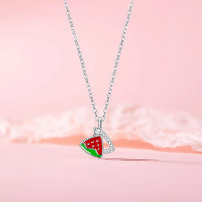 Titanium Steel Copper Sweet Watermelon Inlaid Zircon Pendant Necklace