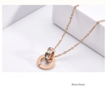 Titanium Steel Elegant Circle Plating Inlay Zircon Pendant Necklace