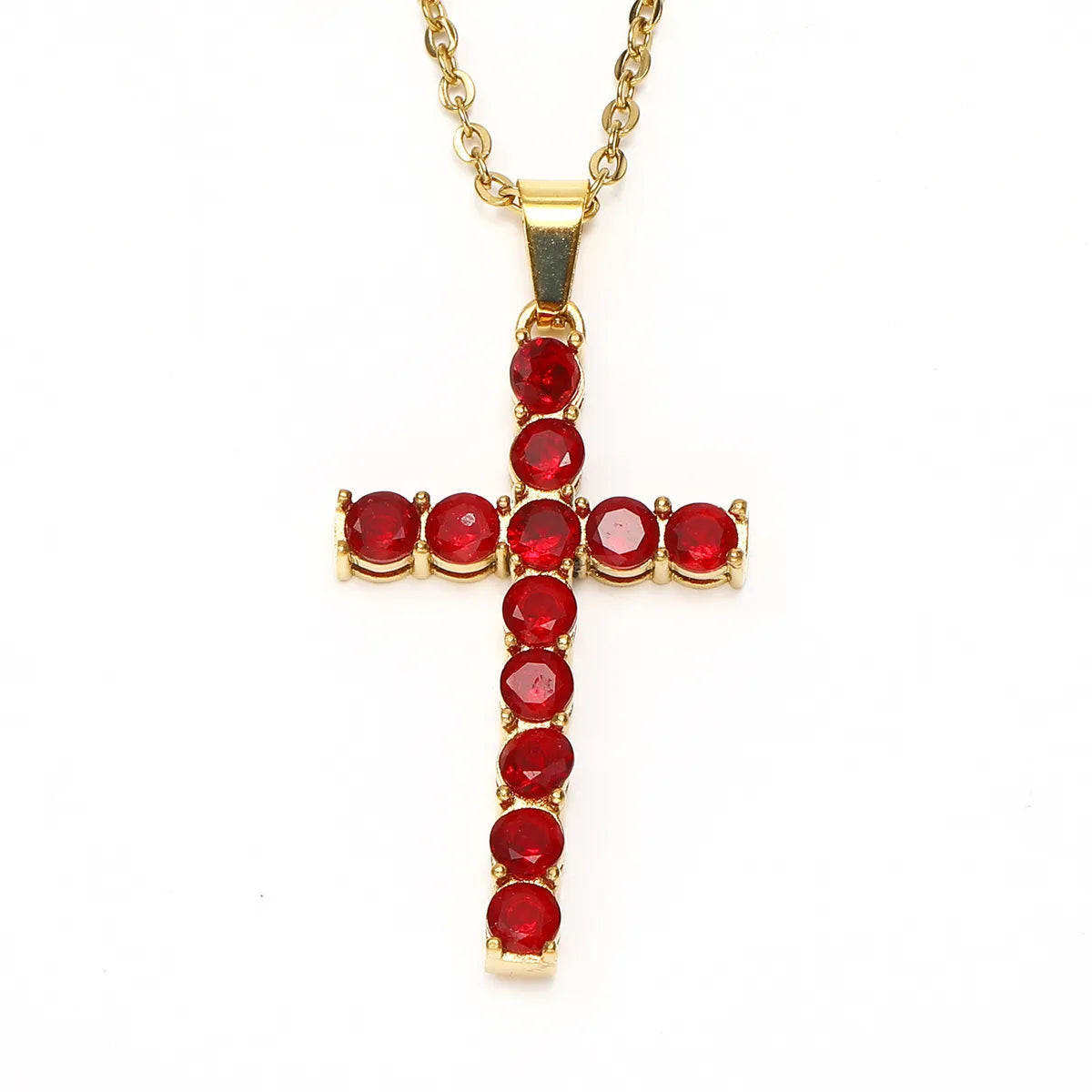 Titanium Steel Elegant Cross Plating Inlay Rhinestones Pendant Necklace