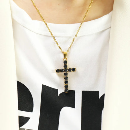 Titanium Steel Elegant Cross Plating Inlay Rhinestones Pendant Necklace