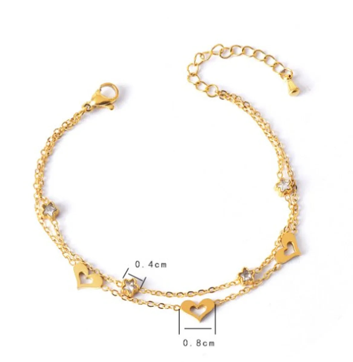 Elegant Lady Star Heart Shape 304 Stainless Steel 18K Gold Plated Glass Stone Bracelets In Bulk