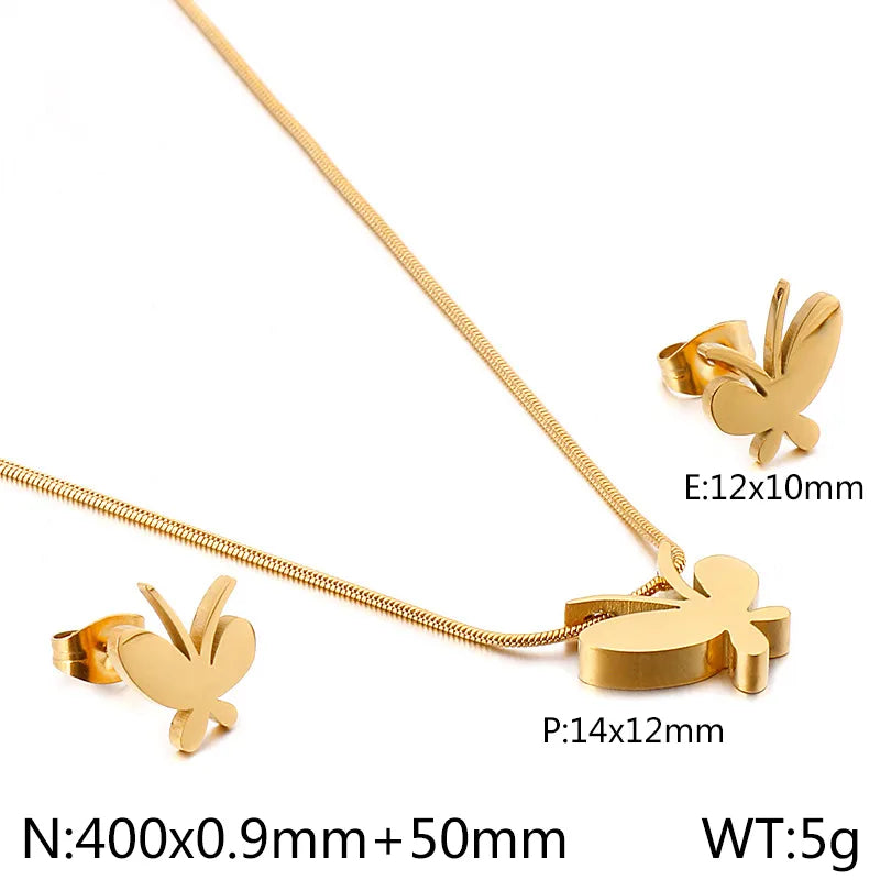 Titanium Steel 18K Gold Plated Elegant Simple Style Butterfly Bow Knot Bracelets Earrings Necklace