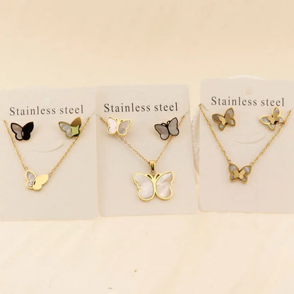 Titanium Steel 18K Gold Plated Elegant Simple Style Butterfly Bow Knot Bracelets Earrings Necklace