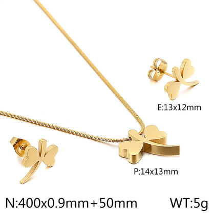 Titanium Steel 18K Gold Plated Elegant Simple Style Butterfly Bow Knot Bracelets Earrings Necklace