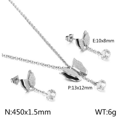 Titanium Steel 18K Gold Plated Elegant Simple Style Butterfly Bow Knot Bracelets Earrings Necklace