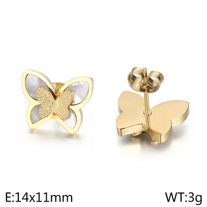 Titanium Steel 18K Gold Plated Elegant Simple Style Butterfly Bow Knot Bracelets Earrings Necklace