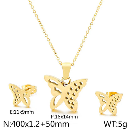 Titanium Steel 18K Gold Plated Elegant Simple Style Butterfly Bow Knot Bracelets Earrings Necklace