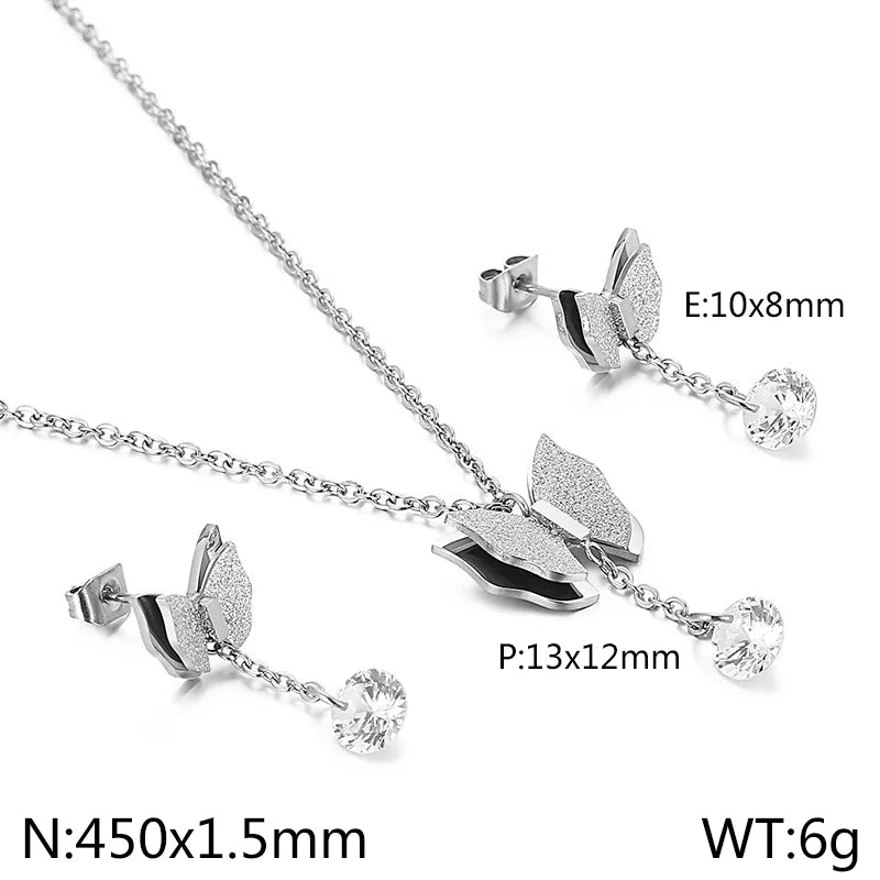 Titanium Steel 18K Gold Plated Elegant Simple Style Butterfly Bow Knot Bracelets Earrings Necklace