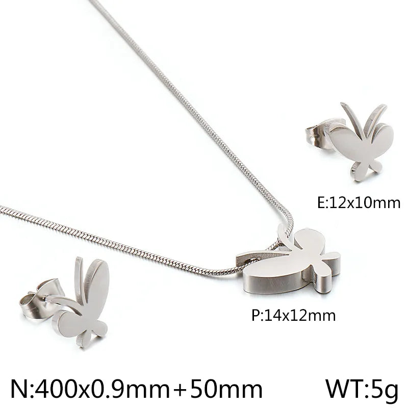 Titanium Steel 18K Gold Plated Elegant Simple Style Butterfly Bow Knot Bracelets Earrings Necklace