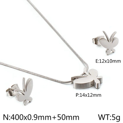 Titanium Steel 18K Gold Plated Elegant Simple Style Butterfly Bow Knot Bracelets Earrings Necklace