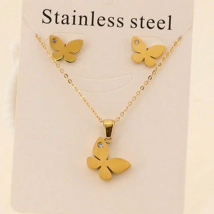 Titanium Steel 18K Gold Plated Elegant Simple Style Butterfly Bracelets Earrings Necklace