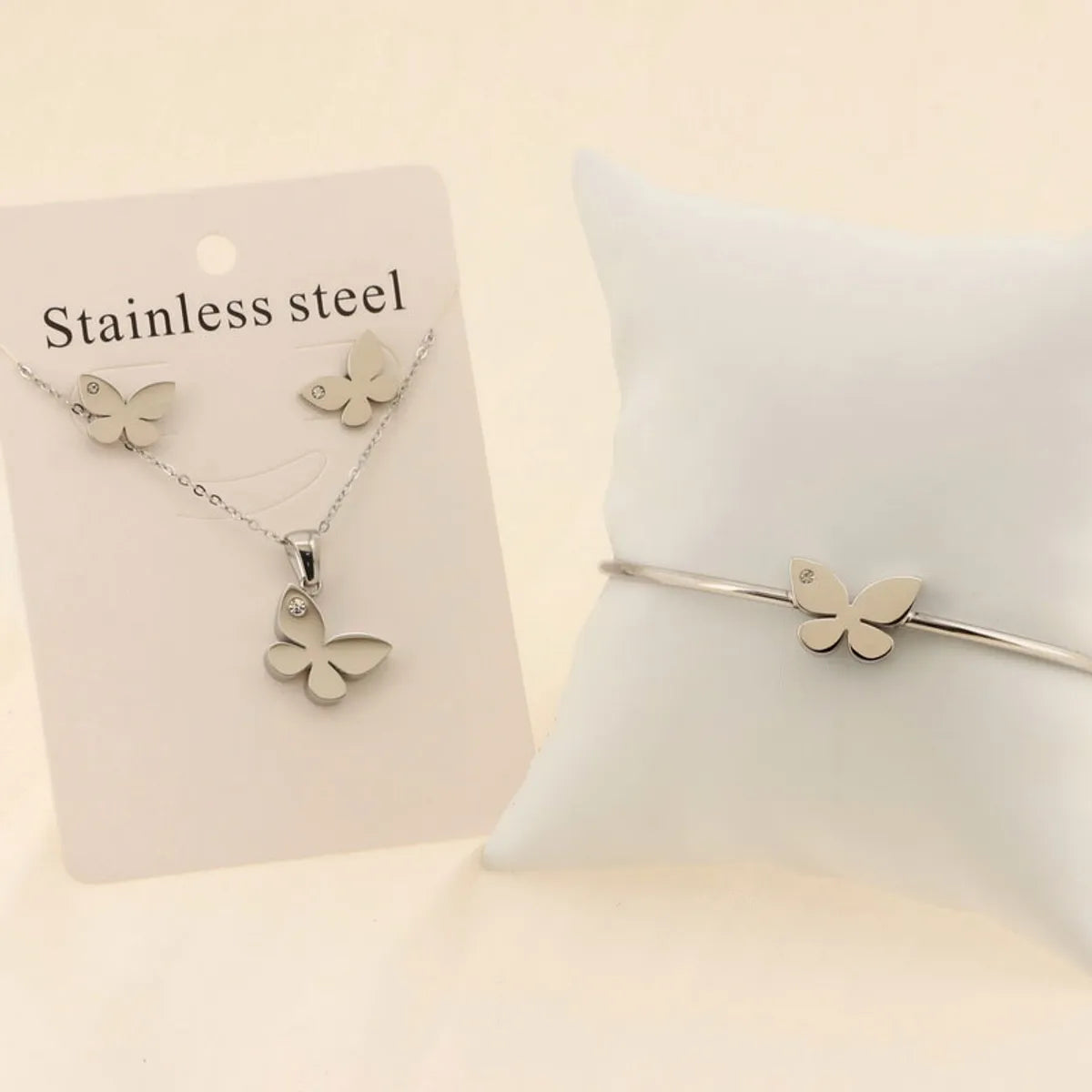 Titanium Steel 18K Gold Plated Elegant Simple Style Butterfly Bracelets Earrings Necklace