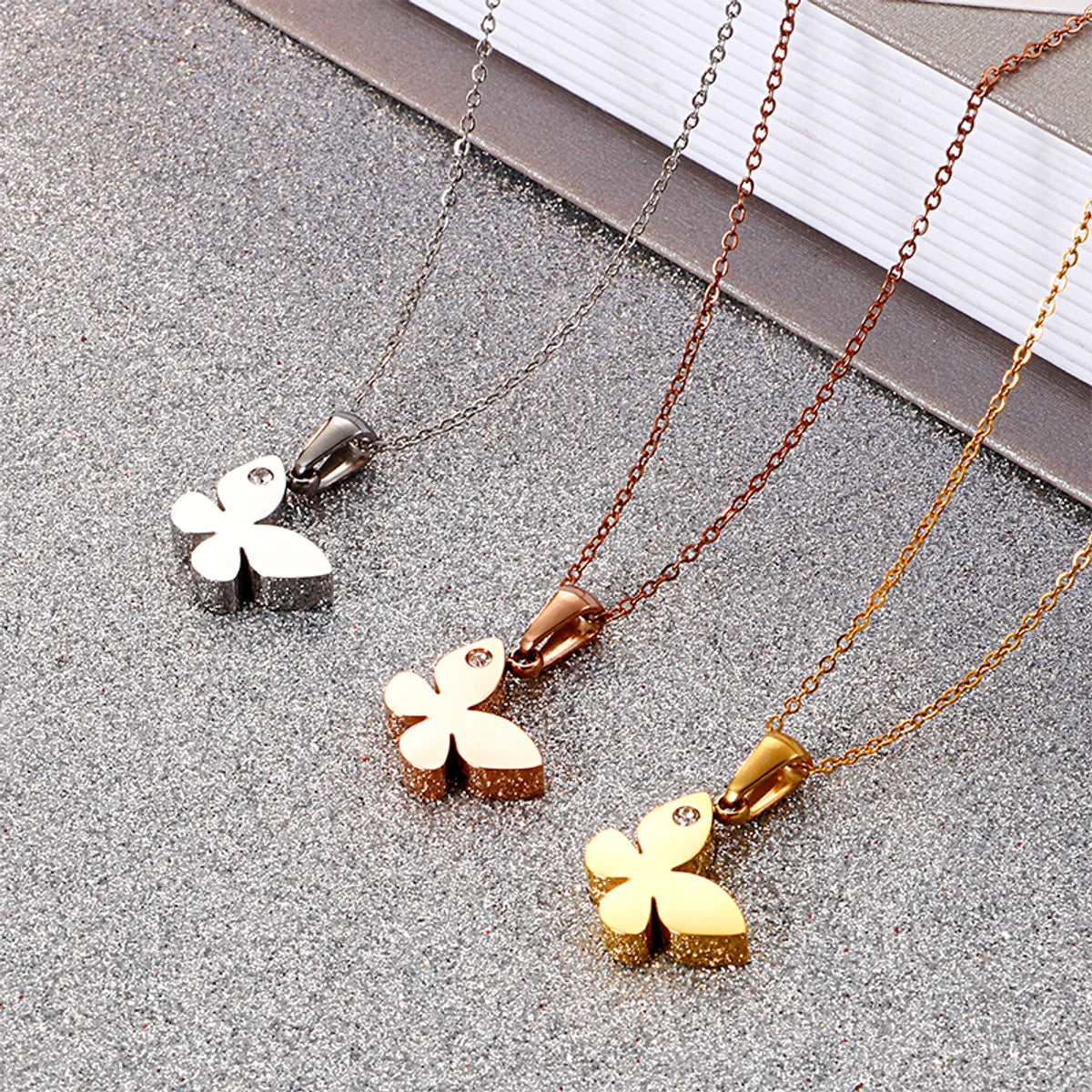 Titanium Steel 18K Gold Plated Elegant Simple Style Butterfly Bracelets Earrings Necklace