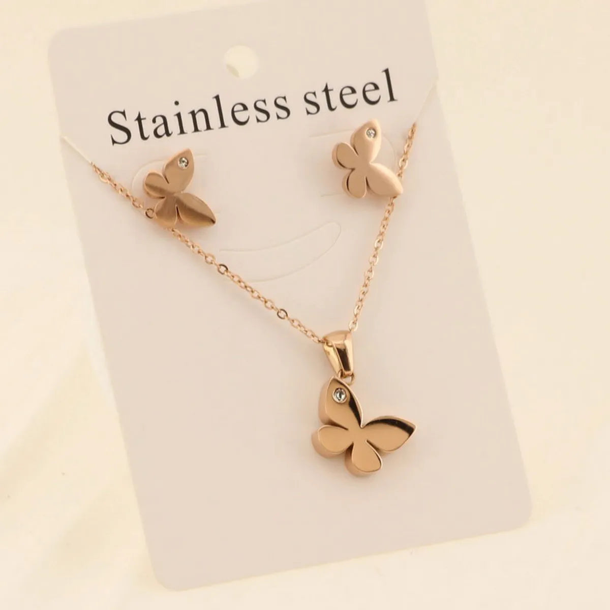 Titanium Steel 18K Gold Plated Elegant Simple Style Butterfly Bracelets Earrings Necklace