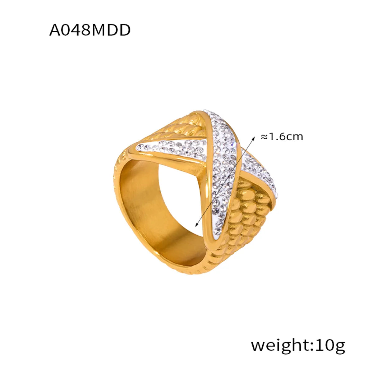 Wholesale Jewelry Elegant Simple Style Cross Titanium Steel Rhinestones 18K Gold Plated Plating Inlay Wide Band Rings