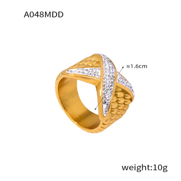 Wholesale Jewelry Elegant Simple Style Cross Titanium Steel Rhinestones 18K Gold Plated Plating Inlay Wide Band Rings