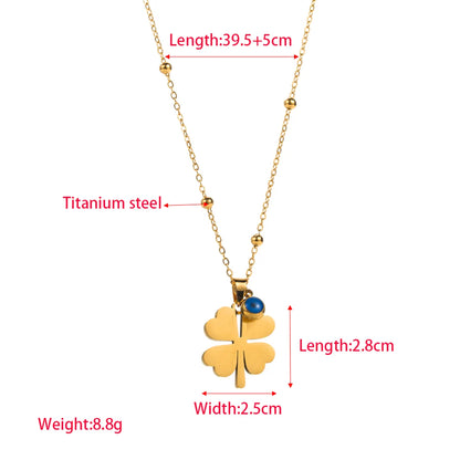 Titanium Steel Elegant Simple Style Four Leaf Clover Enamel Pendant Necklace