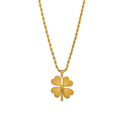 Titanium Steel Elegant Simple Style Four Leaf Clover Enamel Pendant Necklace