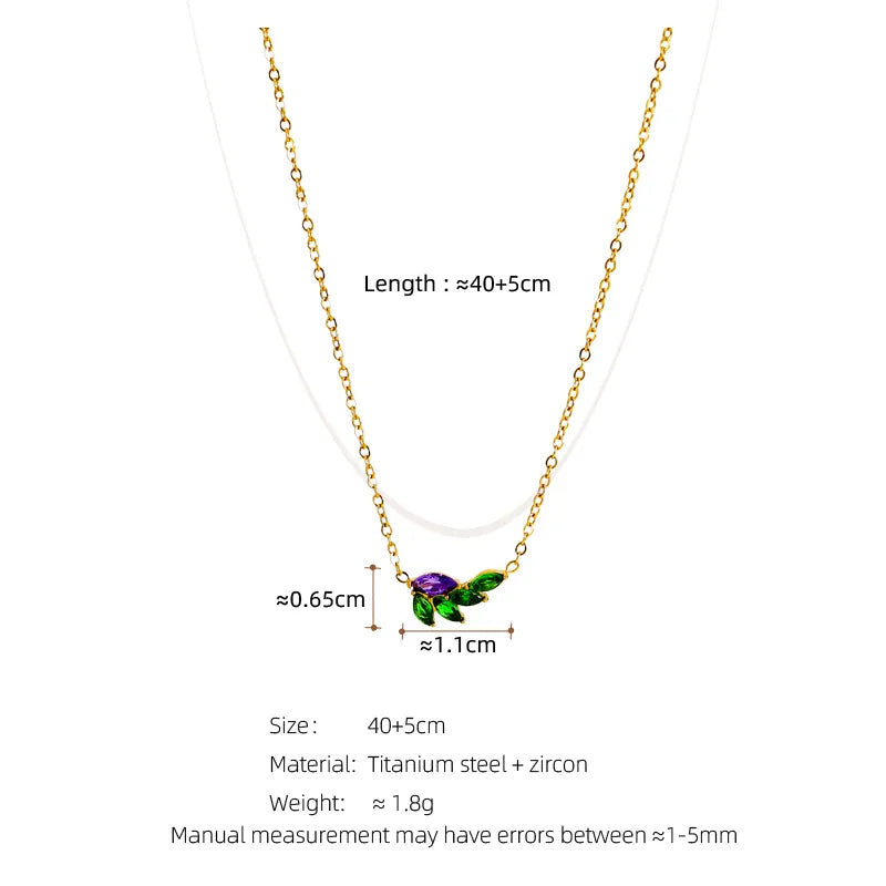 Titanium Steel Elegant Simple Style Leaf Flower Butterfly Zircon Pendant Necklace