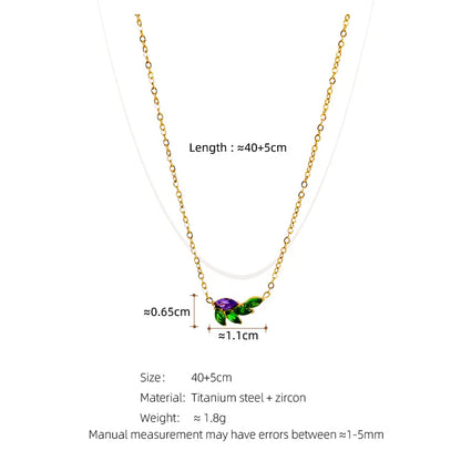 Titanium Steel Elegant Simple Style Leaf Flower Butterfly Zircon Pendant Necklace