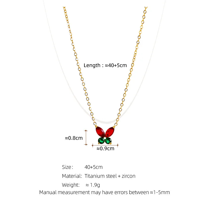 Titanium Steel Elegant Simple Style Leaf Flower Butterfly Zircon Pendant Necklace