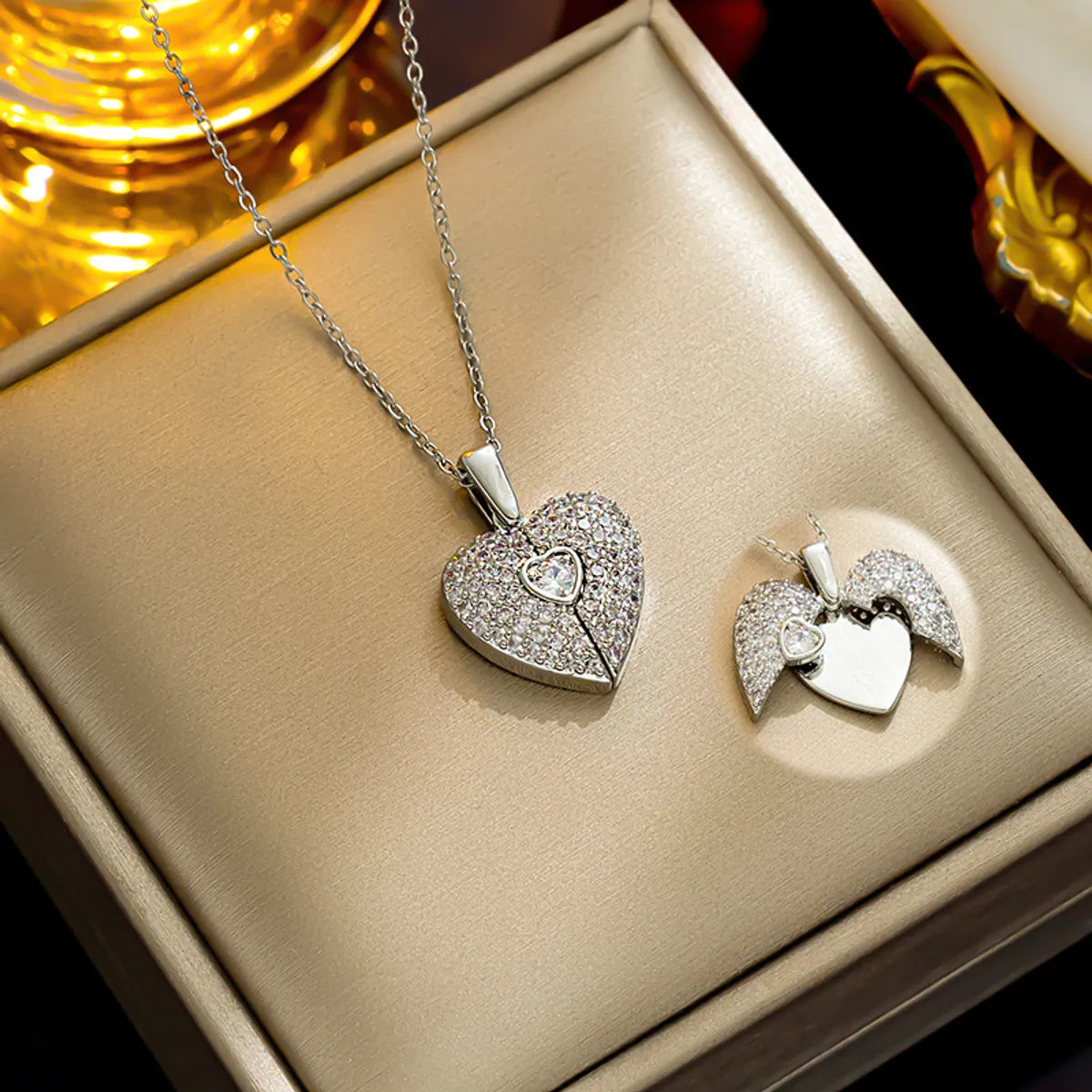 Titanium Steel Elegant Sweet Heart Shape Plating Pendant Necklace