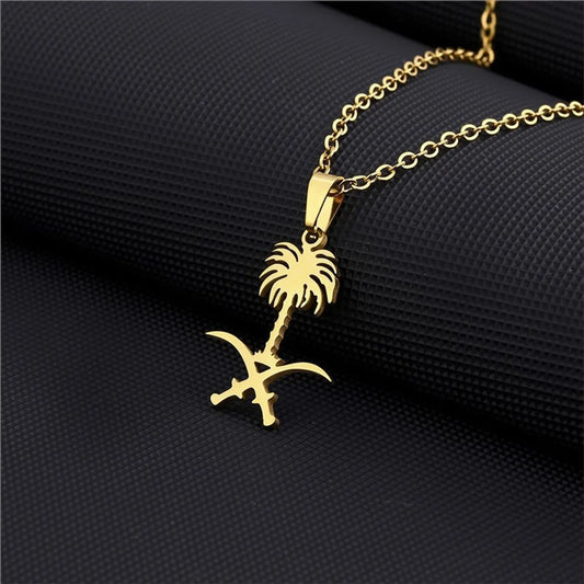 Titanium Steel Ethnic Style Simple Style National Flag Coconut Tree Pendant Necklace