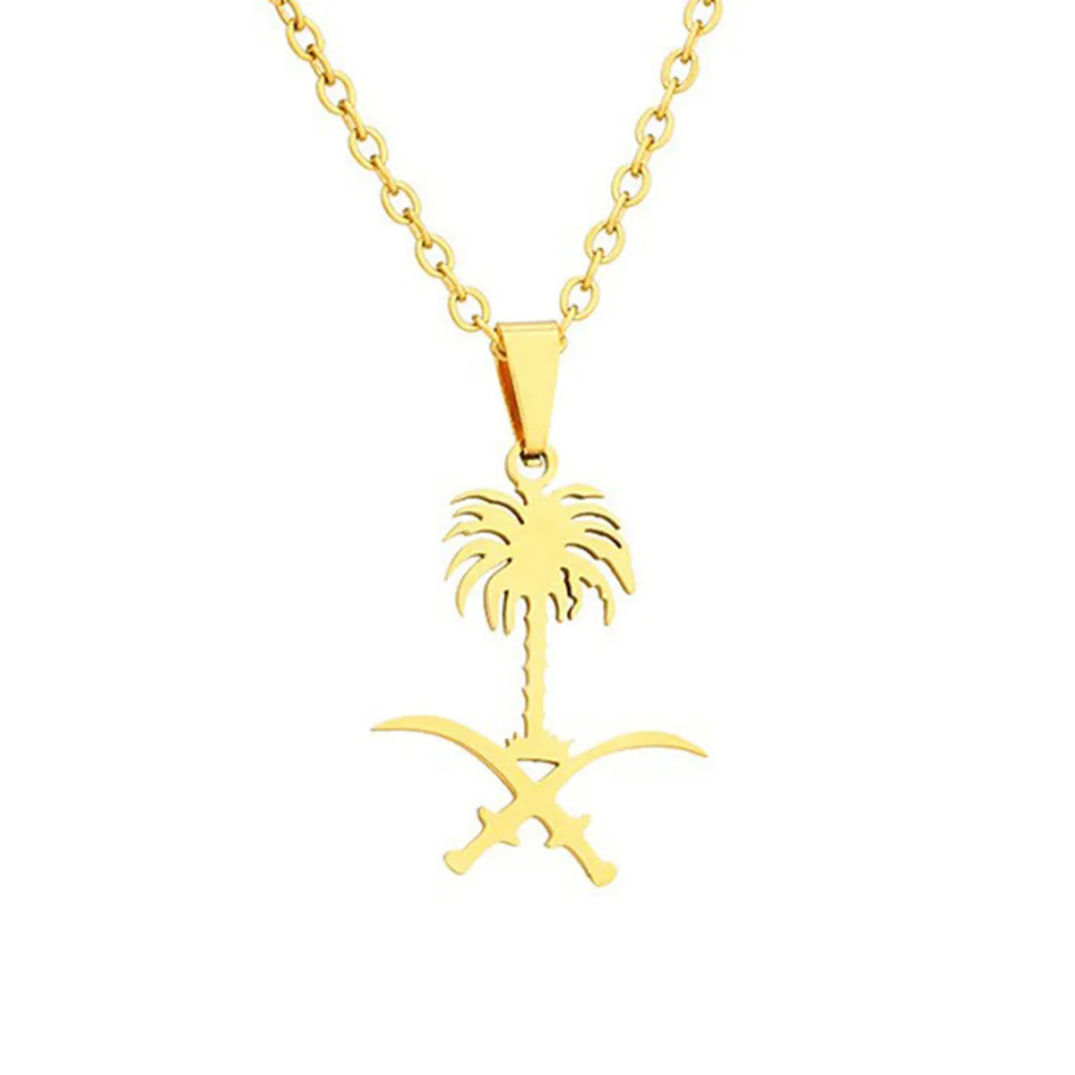 Titanium Steel Ethnic Style Simple Style National Flag Coconut Tree Pendant Necklace