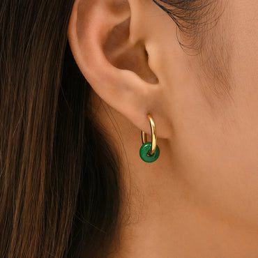 Titanium Steel Fashion Gold Earrings Green Round Earrings