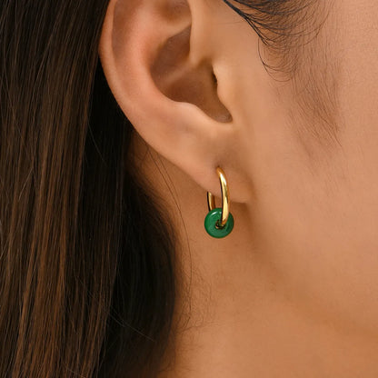 Titanium Steel Fashion Gold Earrings Green Round Earrings