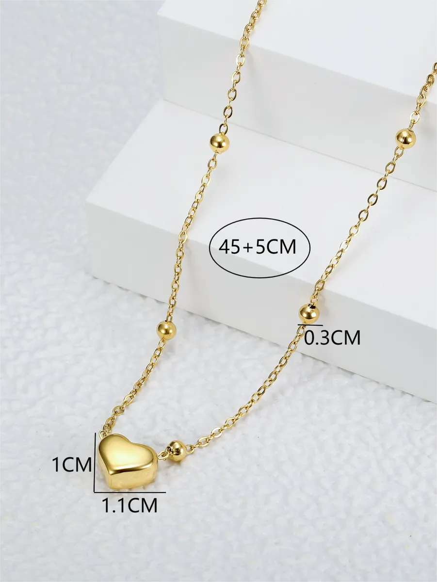 Titanium Steel Fashion Gold Simple Heart Pendant Bead Necklace