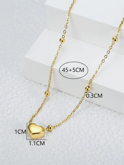 Titanium Steel Fashion Gold Simple Heart Pendant Bead Necklace