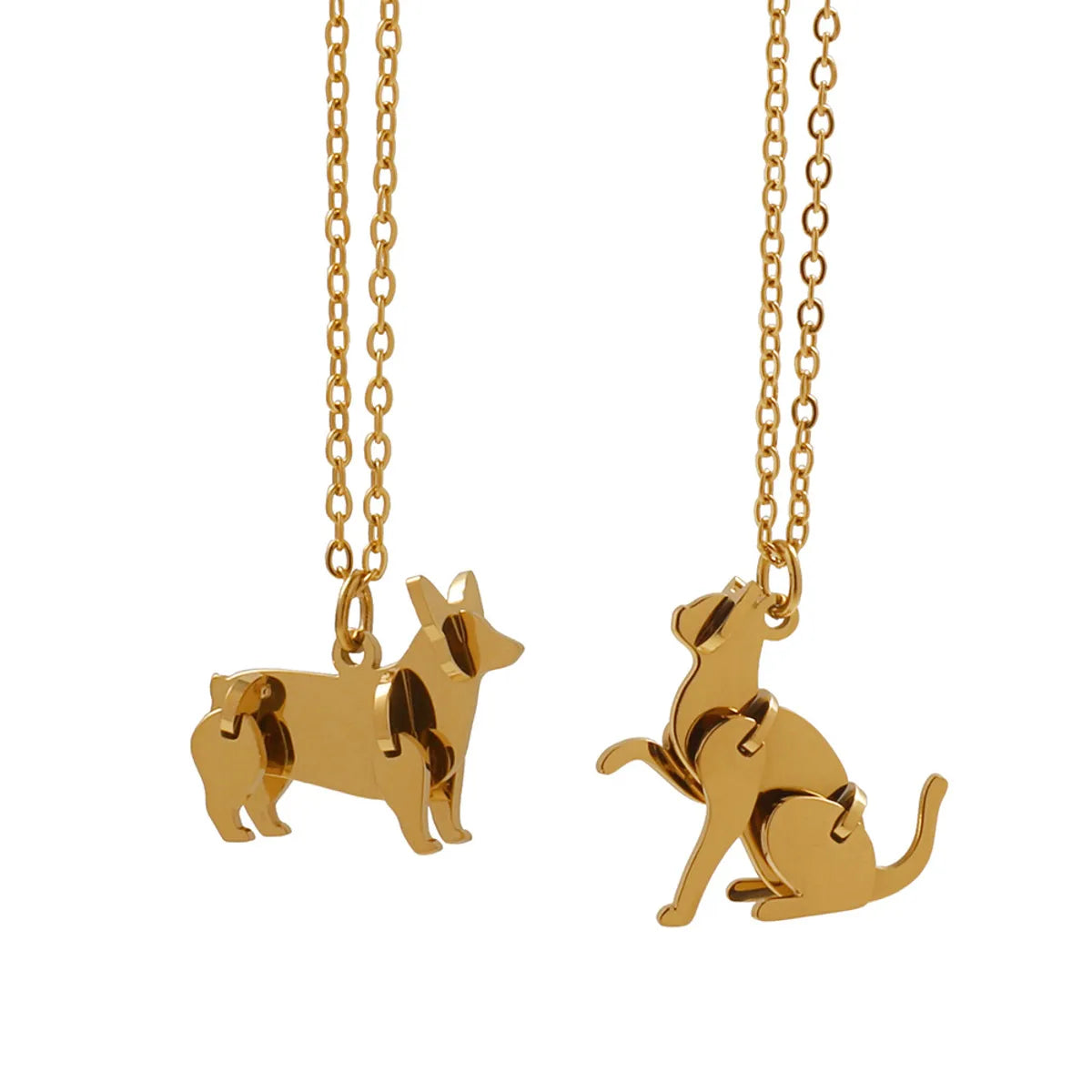 Titanium Steel Gold Plated Cute Dog Asymmetrical Pendant Necklace