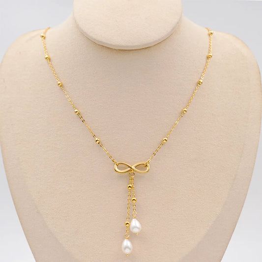 304 Stainless Steel Freshwater Pearl Titanium Steel Gold Plated Cute Simple Style Bow Knot Freshwater Pearl Pendant Necklace