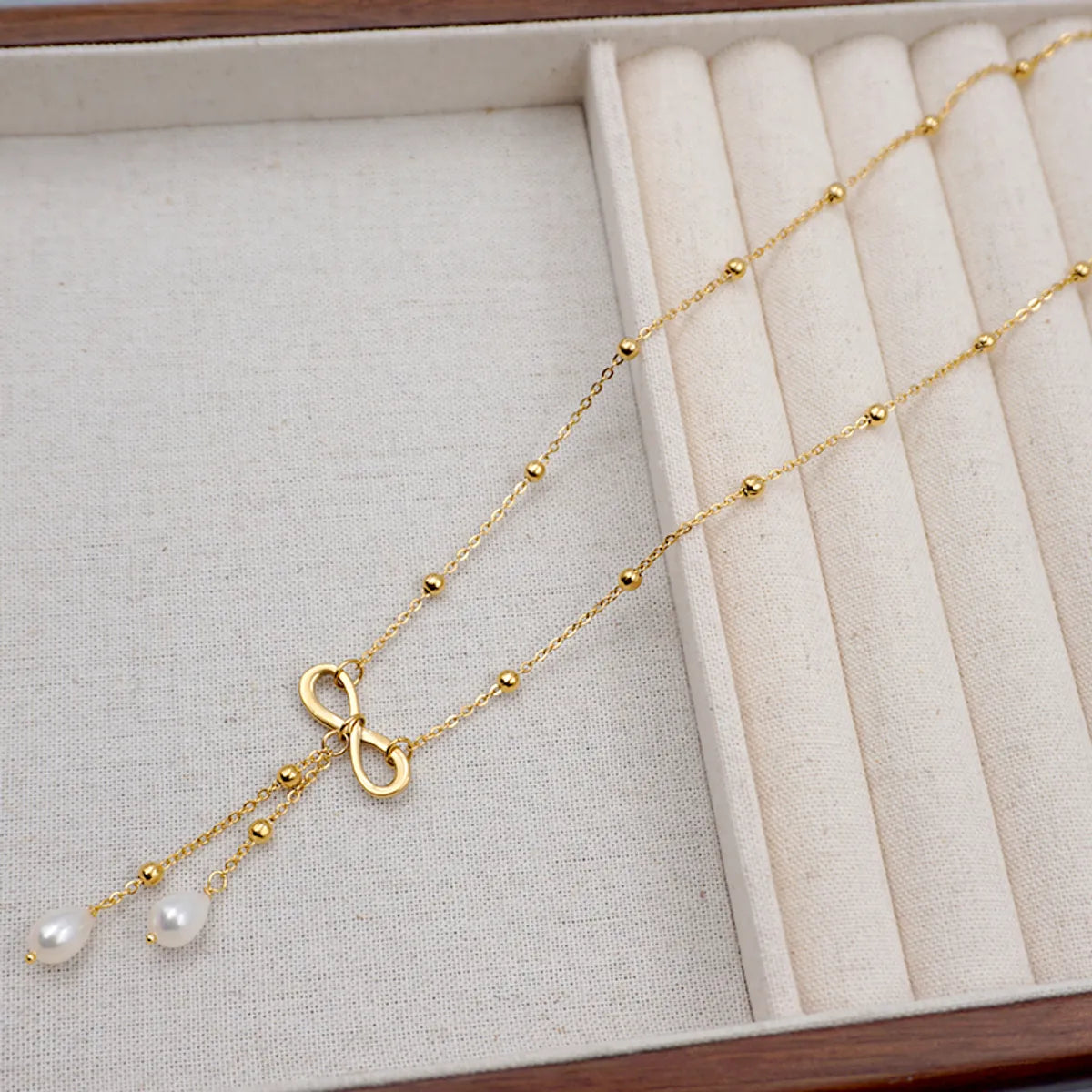 304 Stainless Steel Freshwater Pearl Titanium Steel Gold Plated Cute Simple Style Bow Knot Freshwater Pearl Pendant Necklace