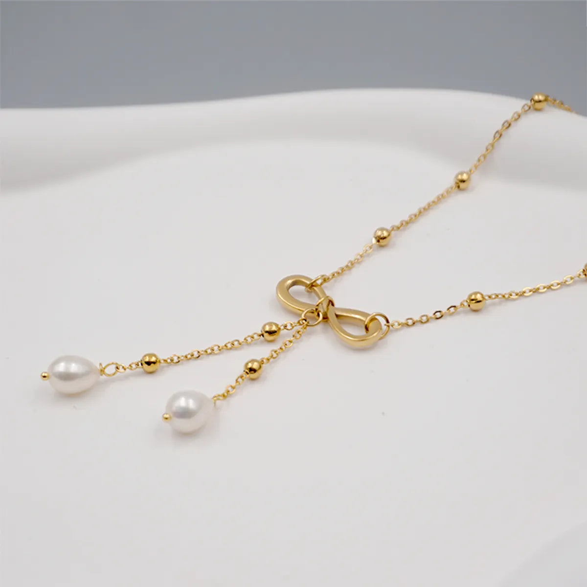 304 Stainless Steel Freshwater Pearl Titanium Steel Gold Plated Cute Simple Style Bow Knot Freshwater Pearl Pendant Necklace