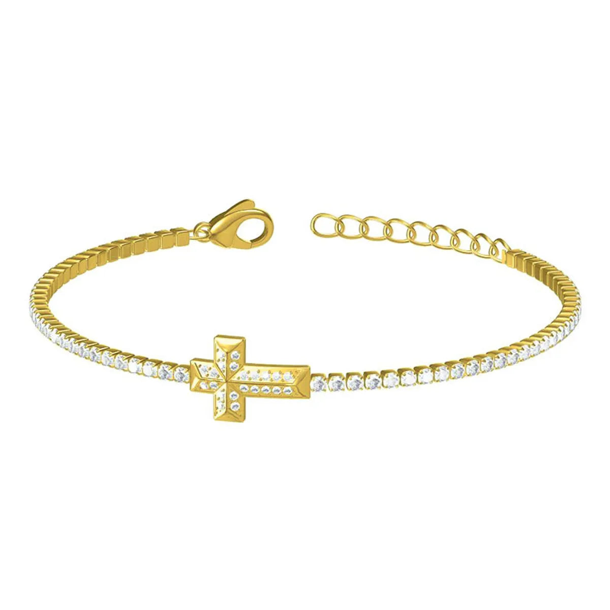 Titanium Steel Gold Plated Elegant Simple Style Plating Cross Artificial Diamond Bracelets